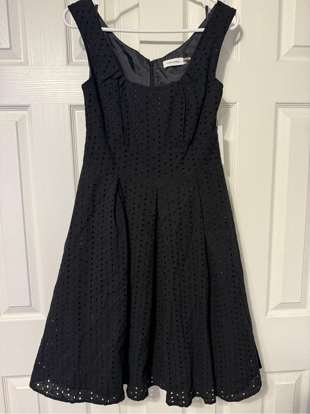 Calvin Klein Black Eyelet Midi Fit-and-Flare Dress